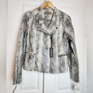 Blank NYC Gray Snakeskin  Vegan Full Zip Women's  Leather Jacket Size L  NWT